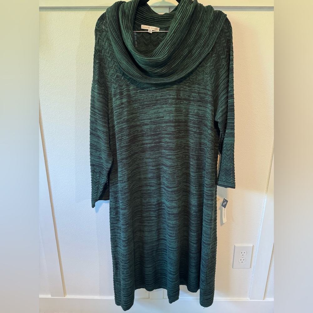 SANDRA DARREN Women's Green Cowl Neck Sweater Dress 2XL